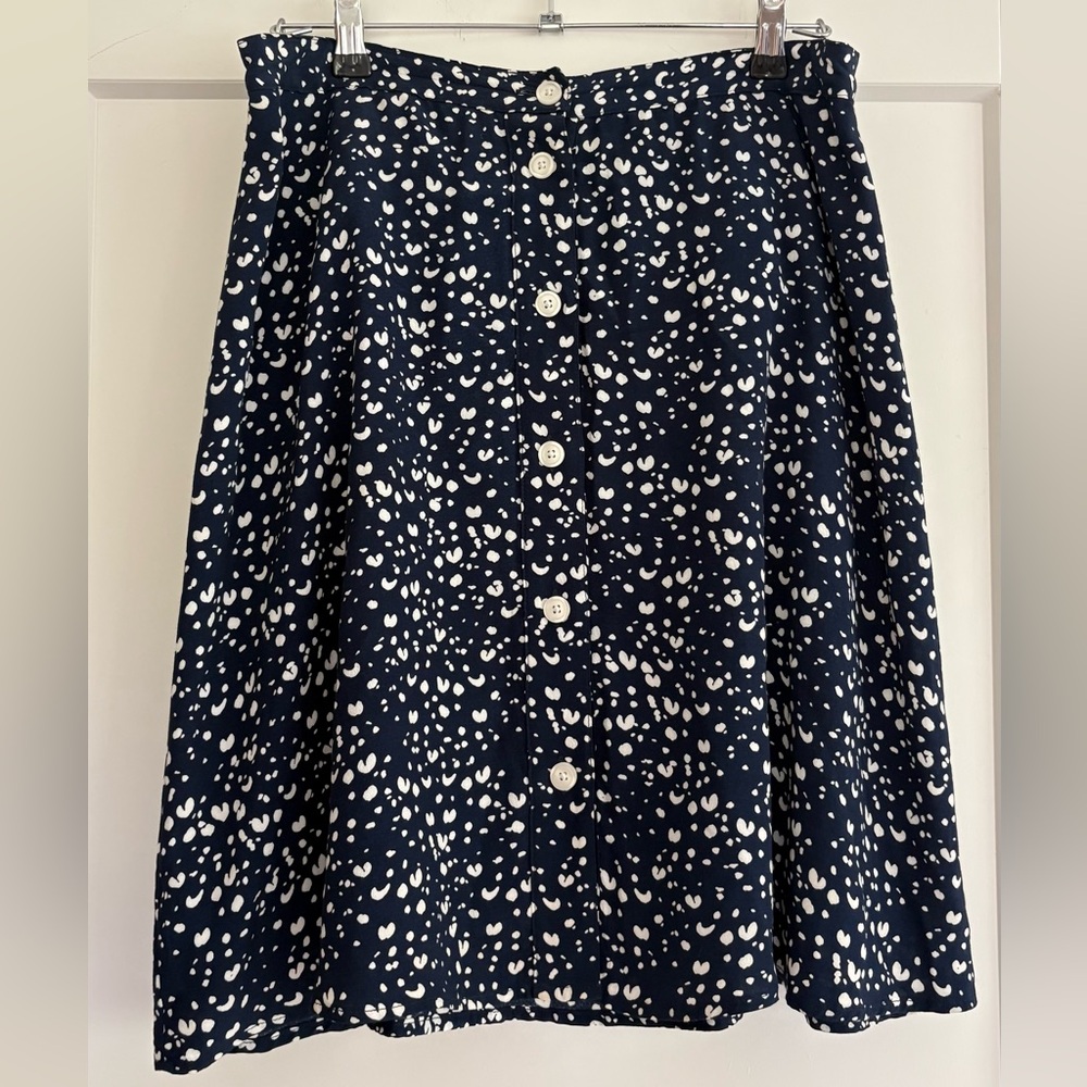 GAP Navy & White Button-Front A-Line Skirt | Size 8 Tall (8T)